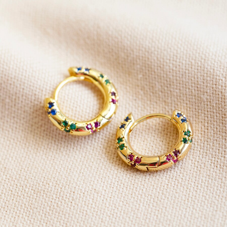 shashi 18k gold plated rainbow crystal huggie hoop earrings